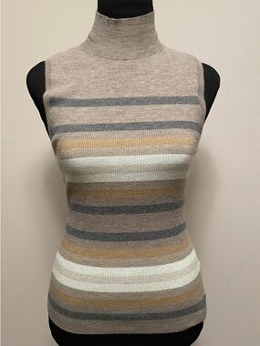 Theory Cashmere Sleeveless Turtleneck Sweater Top Striped Knit Medium